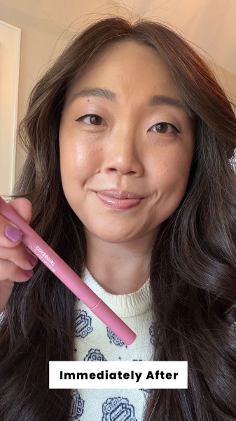 Christa Lee immediately after applying the CoverGirl Outlast LipStain