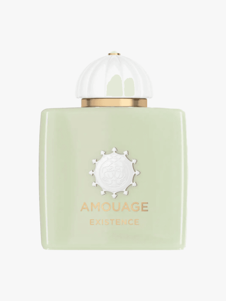 Amouage Existence Eau de Parfum in branded component on a light gray background