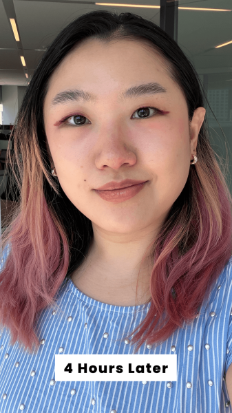 Han 4 hours after applying the Urban Decay Lip Toy Brush Staining Lip Liner